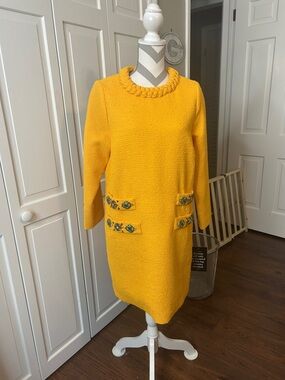 Tuckernuck Jackie Shift Dress Yellow Braided-Neck Long Sleeve